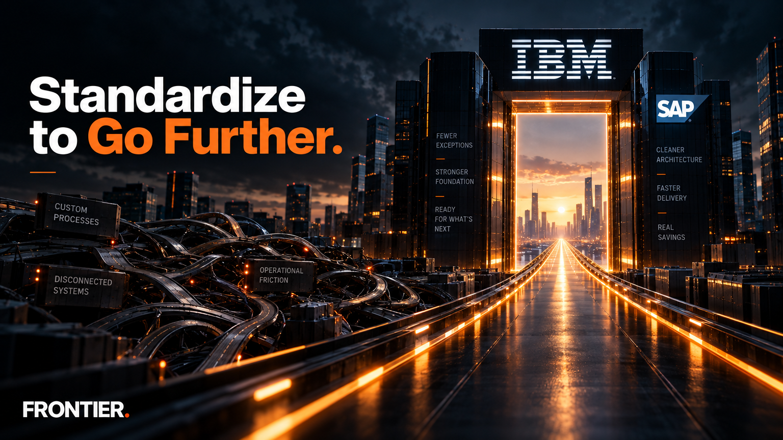 Frontier editorial art for IBM Launches Ready for SAP: Standardize the Business, Then Demand the Savings