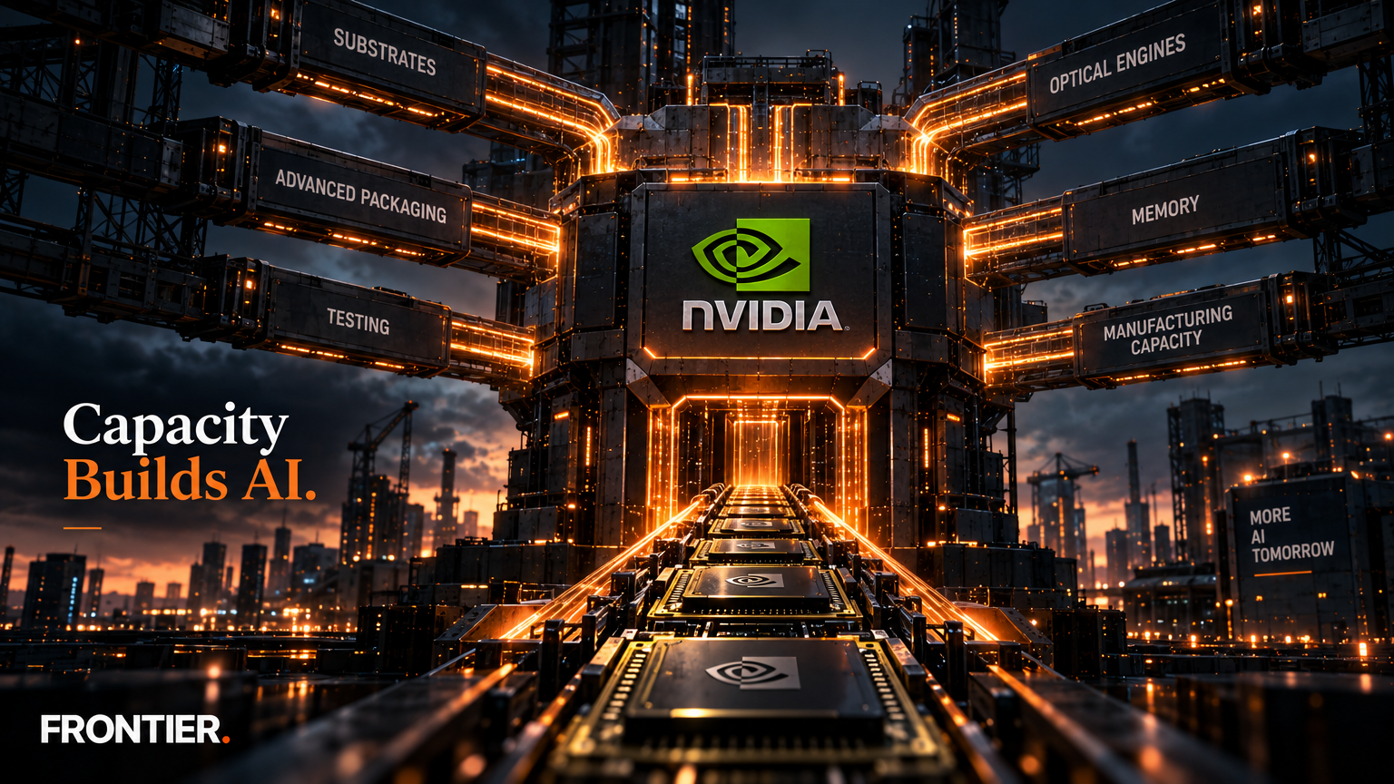 Frontier editorial art for NVIDIA’s Six-Partner Capacity Push Makes Supply Assurance Part of AI Architecture